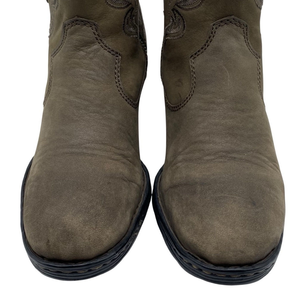 Born Womens Shoes Short Leather Western Boots Sz 6.5 Green Tan Taupe Heeled Boho - Picture 7 of 13
